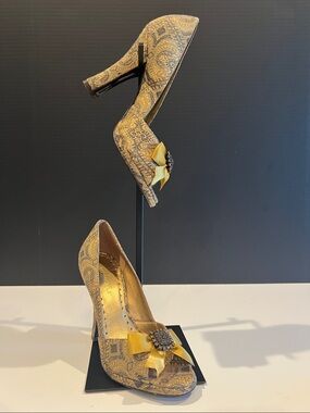BCBGirls Gold Paisley Open Toe Pump